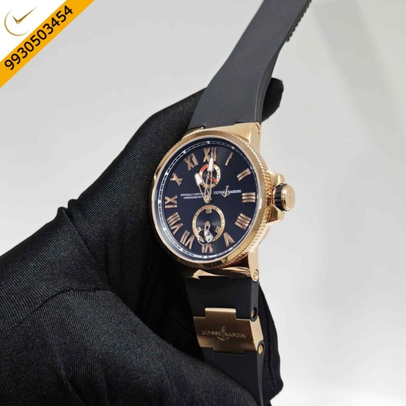 Ulysse Nardin Marine Chronometer Rose Gold Black Dial Black Rubber Strap Swiss Automatic Watch - Image 2