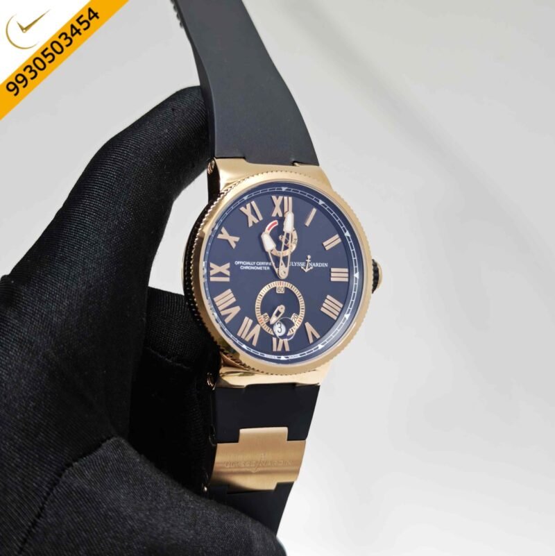 Ulysse Nardin Marine Chronometer Rose Gold Black Dial Black Rubber Strap Swiss Automatic Watch - Image 3
