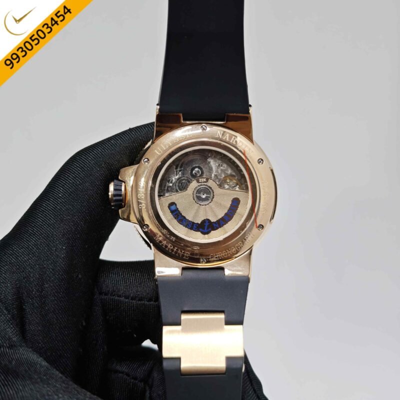 Ulysse Nardin Marine Chronometer Rose Gold Black Dial Black Rubber Strap Swiss Automatic Watch - Image 4