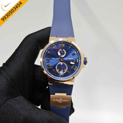 Ulysse Nardin Marine Chronometer Rose Gold Blue Dial Blue Rubber Strap Swiss Automatic Watch