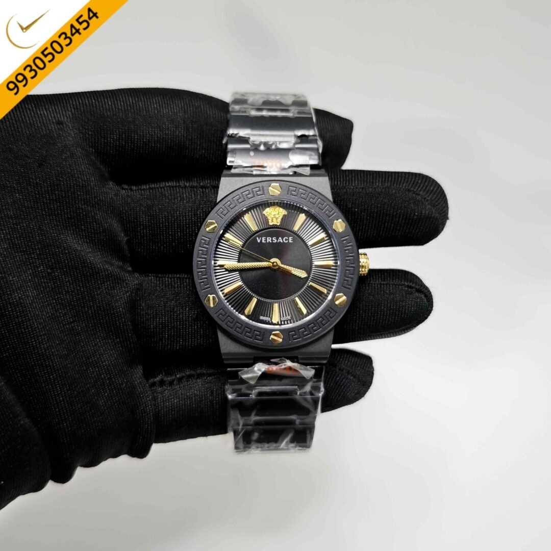 Versace Greca Logo Full Black Edition Stainless Steel Strap Swiss Quartz Watch