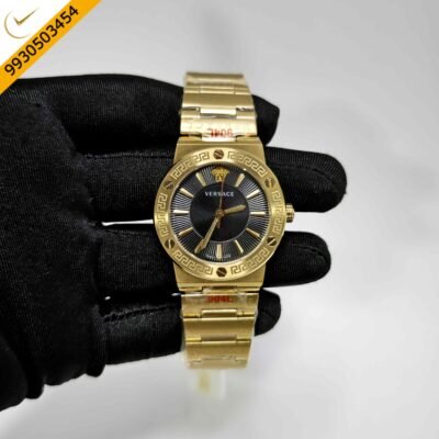 Versace Greca Logo Full Gold Black Dial Swiss Quartz Watch