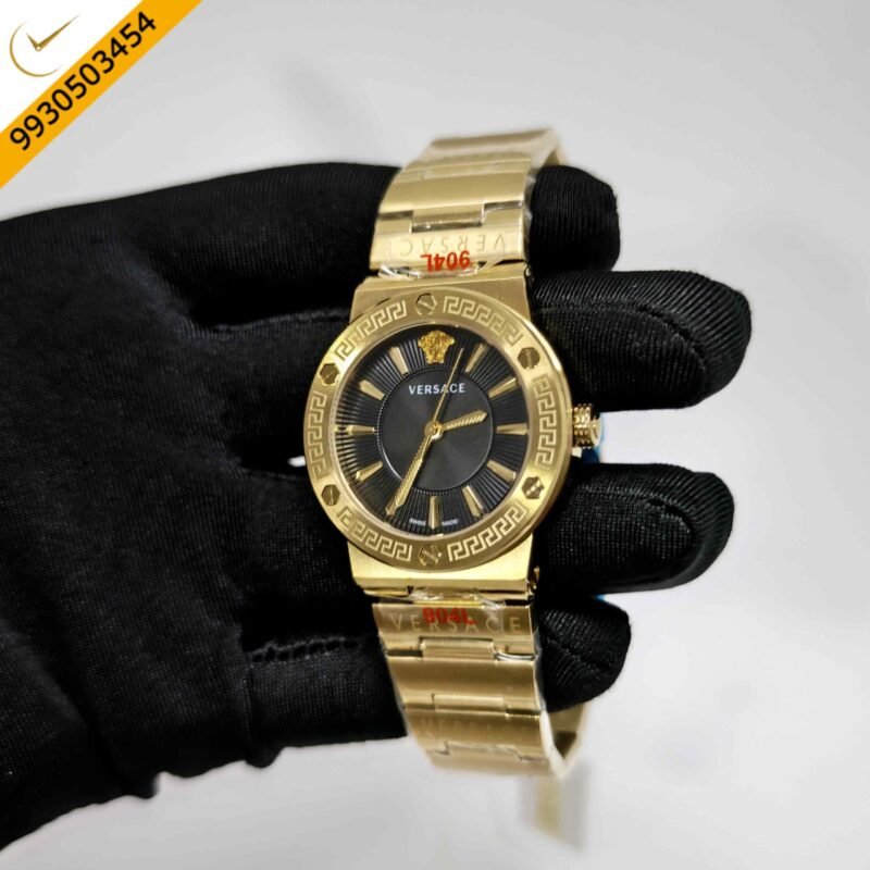 Versace Greca Logo Full Gold Black Dial Swiss Quartz Watch - Image 2
