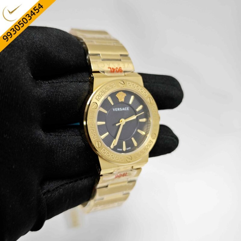 Versace Greca Logo Full Gold Black Dial Swiss Quartz Watch - Image 3