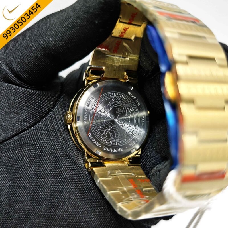 Versace Greca Logo Full Gold Black Dial Swiss Quartz Watch - Image 4
