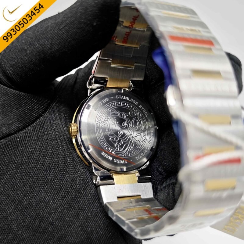 Versace Greca Logo Gold Case Dual Tone Black Dial Swiss Quartz Watch - Image 4
