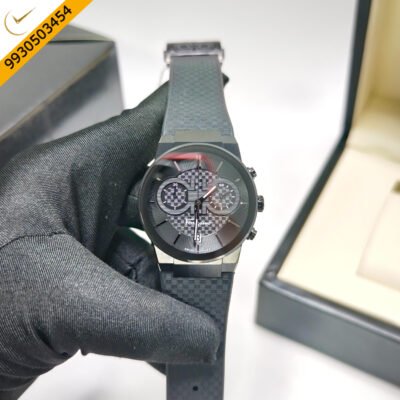 Ferragamo Sapphire Chronograph Steel Black Dial Black Rubber Strap Swiss Watch