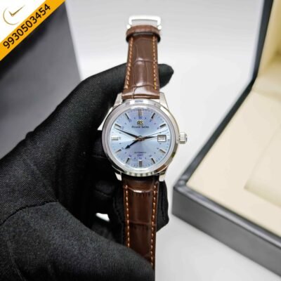 Grand Seiko Mechanical Hi-Beat 36000 GMT Steel Midnight Blue Dial Leather Strap Swiss ETA Automatic Watch