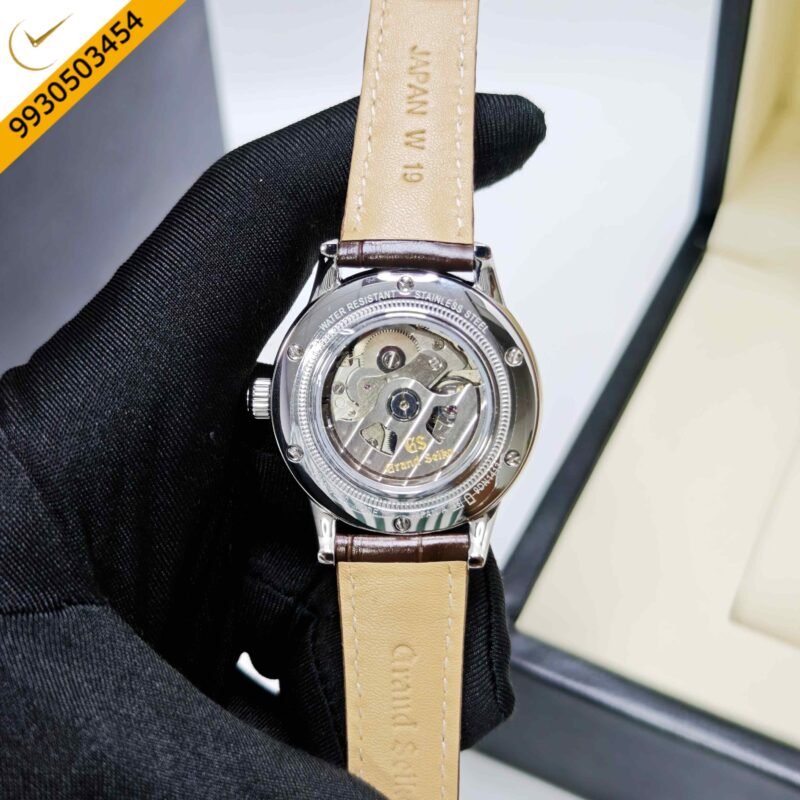 Grand Seiko Mechanical Hi-Beat 36000 GMT Steel Red Dial Leather Strap Swiss ETA Automatic Watch - Image 4
