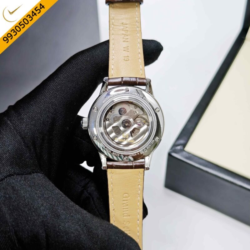 Grand Seiko Mechanical Hi-Beat 36000 GMT Steel deep ivory Dial Leather Strap Swiss ETA Automatic Watch - Image 4
