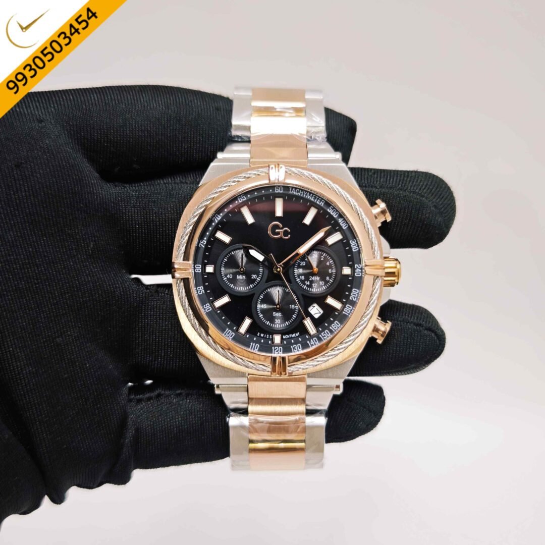 Guess IronClass Chronograph Rose Gold steel Black Dial Dual Tone Strap Swiss Automatic Watch