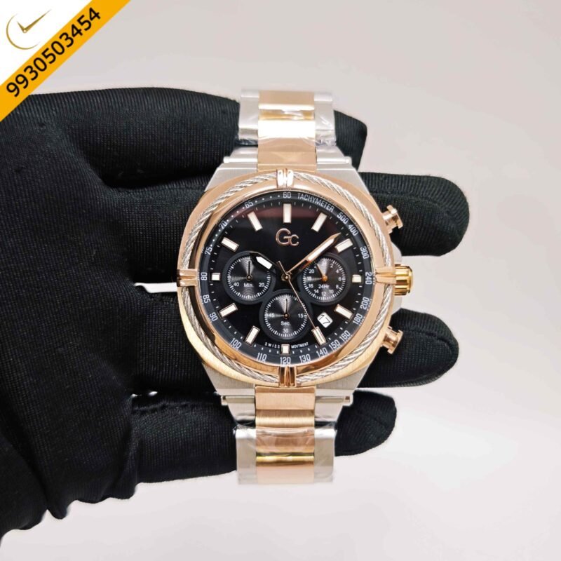 Guess IronClass Chronograph Rose Gold steel Black Dial Dual Tone Strap Swiss Automatic Watch