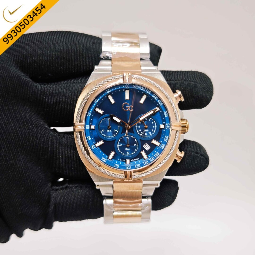 Guess IronClass Chronograph Rose Gold steel Blue Dial Dual Tone Strap Swiss Automatic Watch