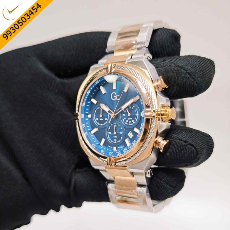 Guess IronClass Chronograph Rose Gold steel Blue Dial Dual Tone Strap Swiss Automatic Watch - Image 2