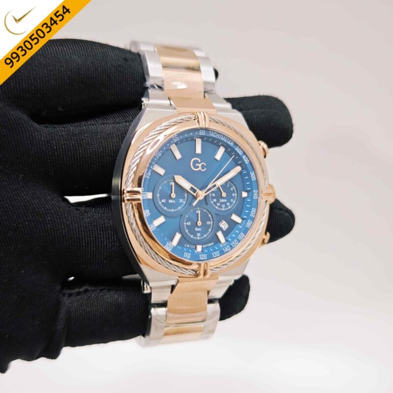 Guess IronClass Chronograph Rose Gold steel Blue Dial Dual Tone Strap Swiss Automatic Watch - Image 3