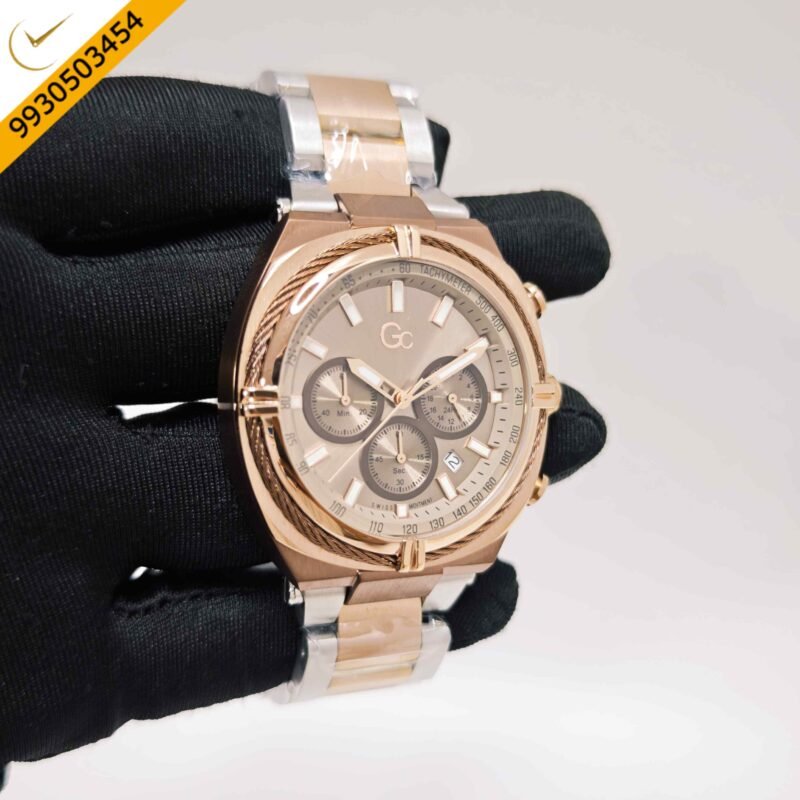 Guess IronClass Chronograph Rose Gold steel Brown Dial Dual Tone Strap Swiss Automatic Watch - Image 3