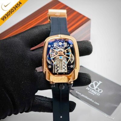 Jacob & Co. Bugatti Chiron Tourbillon Shine Rose Gold Black Rubber Strap Swiss Automatic Watch