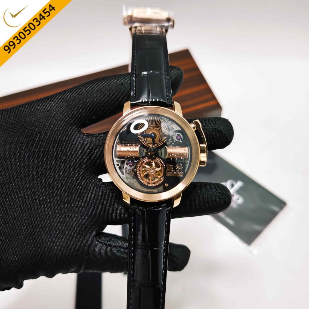 Jacob & Co. Opera Godfather Rose Gold Black Leather Strap Swiss Automatic Watch