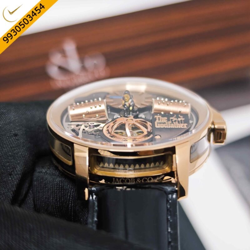 Jacob & Co. Opera Godfather Rose Gold Black Leather Strap Swiss Automatic Watch - Image 3