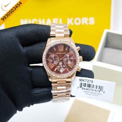 Ladies Michael Kors Lexington Chronograph MK7275 Rose Gold Brown Dial Swiss Watch