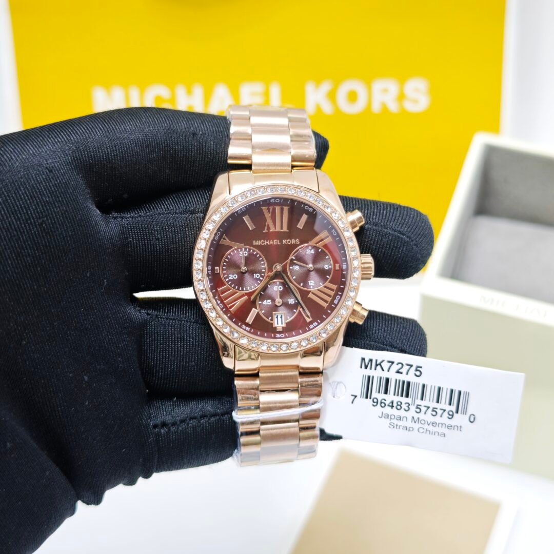 Ladies Michael Kors Lexington Chronograph MK7275 Rose Gold Brown Dial Swiss Watch