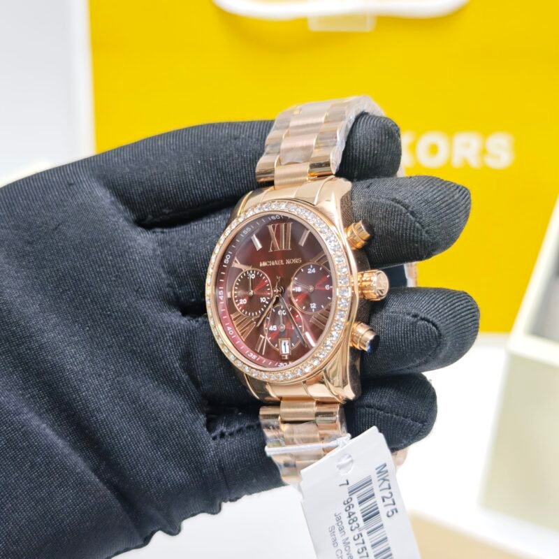 Ladies Michael Kors Lexington Chronograph MK7275 Rose Gold Brown Dial Swiss Watch - Image 2
