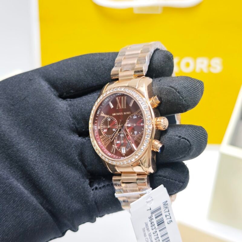 Ladies Michael Kors Lexington Chronograph MK7275 Rose Gold Brown Dial Swiss Watch - Image 2