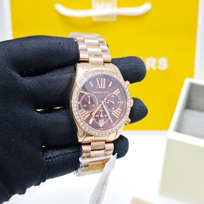 Ladies Michael Kors Lexington Chronograph MK7275 Rose Gold Brown Dial Swiss Watch - Image 3