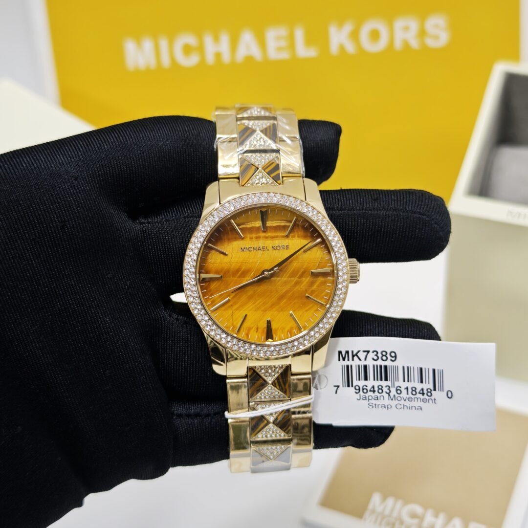 MICHAEL KORS Runway MK7389 Diamond Bazel Golden Yellow Dial Swiss Watch