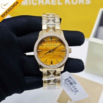 MICHAEL KORS Runway MK7389 Diamond Bazel Golden Yellow Dial Swiss Watch