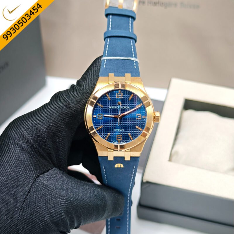 Maurice Lacroix Aikon Venturer Gold Blue Dial Leather Strap Swiss Automatic Watch