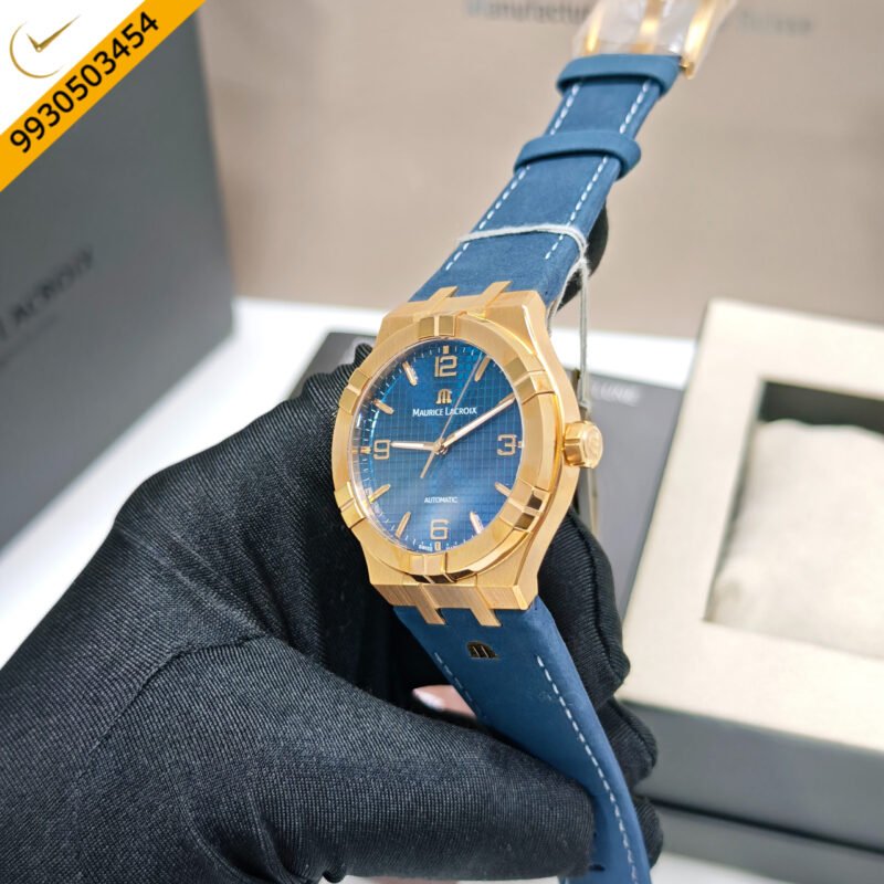 Maurice Lacroix Aikon Venturer Gold Blue Dial Leather Strap Swiss Automatic Watch - Image 2