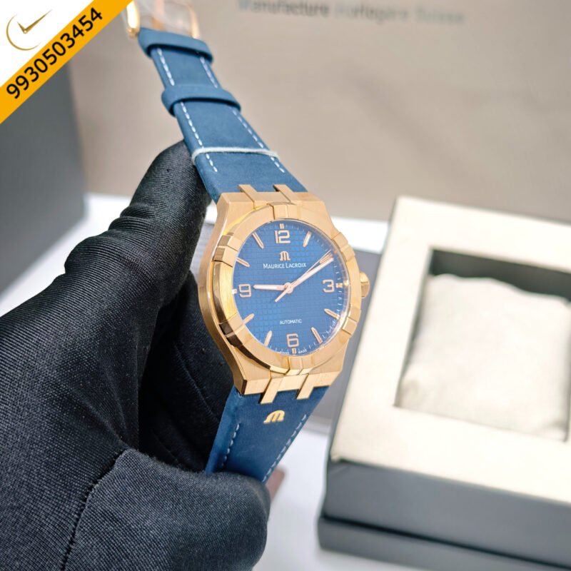 Maurice Lacroix Aikon Venturer Gold Blue Dial Leather Strap Swiss Automatic Watch - Image 3