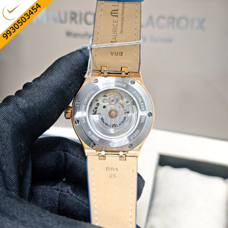 Maurice Lacroix Aikon Venturer Gold Blue Dial Leather Strap Swiss Automatic Watch - Image 4
