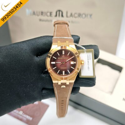 Maurice Lacroix Aikon Venturer Gold Maroon Dial Brown Leather Strap Swiss Automatic Watch