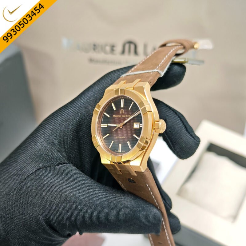 Maurice Lacroix Aikon Venturer Gold Maroon Dial Brown Leather Strap Swiss Automatic Watch - Image 2