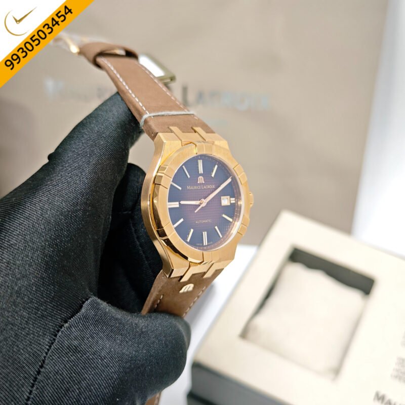 Maurice Lacroix Aikon Venturer Gold Maroon Dial Brown Leather Strap Swiss Automatic Watch - Image 3