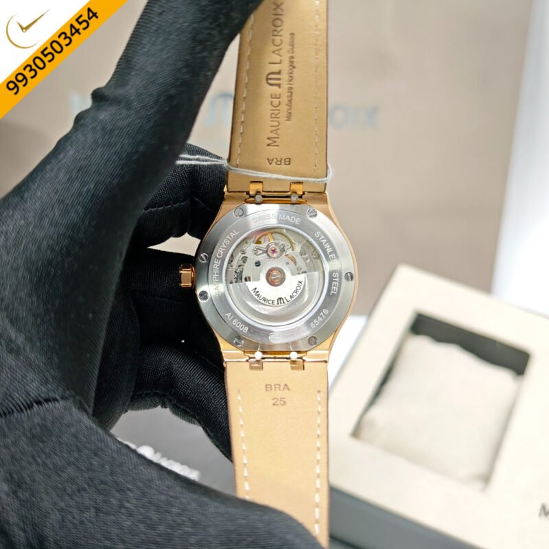 Maurice Lacroix Aikon Venturer Gold Maroon Dial Brown Leather Strap Swiss Automatic Watch - Image 4