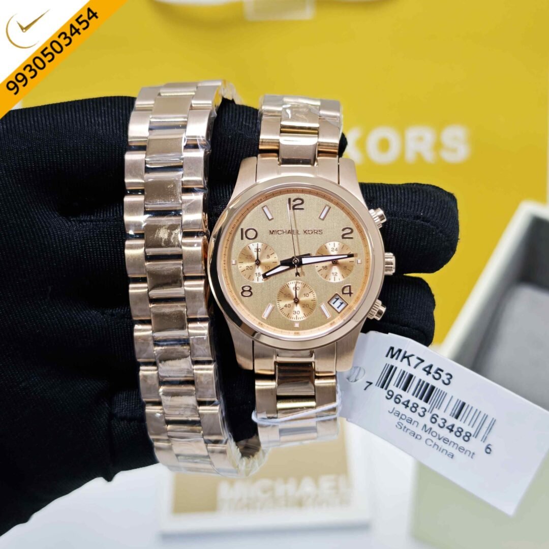 Michael Kors Chronograph MK7453 Golden Dial Steel Strap Swiss Watch