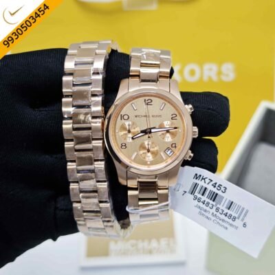 Michael Kors Chronograph MK7453 Golden Dial Steel Strap Swiss Watch