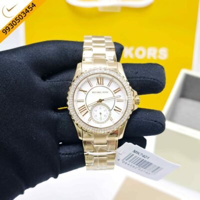 Michael Kors Everest Mother-Of-Pearl MK7401 Golden White Diamond Dial Swiss Watch