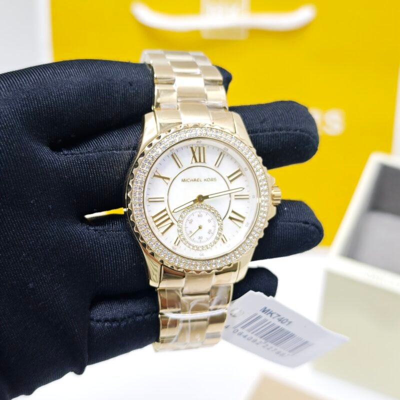 Michael Kors Everest Mother-Of-Pearl MK7401 Golden White Diamond Dial Swiss Watch - Image 3
