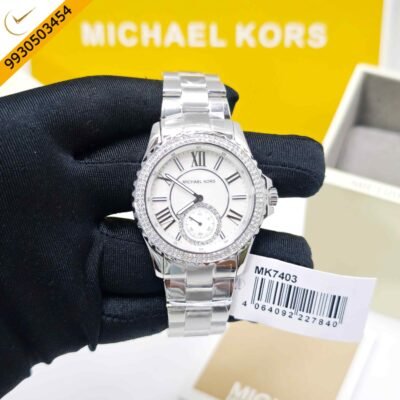 Michael Kors Everest Mother-Of-Pearl MK7403 Silver White Diamond Dial Swiss Watch