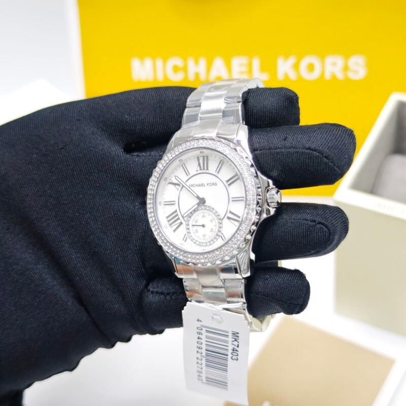 Michael Kors Everest Mother-Of-Pearl MK7403 Silver White Diamond Dial Swiss Watch - Image 2
