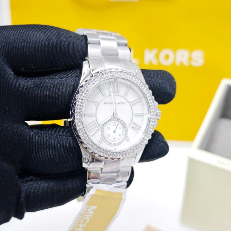 Michael Kors Everest Mother-Of-Pearl MK7403 Silver White Diamond Dial Swiss Watch - Image 3