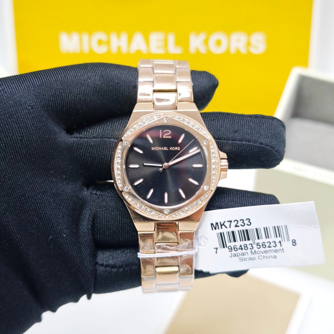 Michael Kors Lennox MK7233 Rose Gold Black Dial Rose Gold Strap Swiss Watch