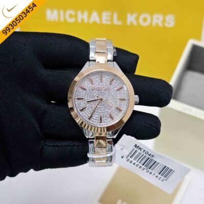 Michael Kors MK1045 Rose Gold White Diamond Dial Dual Tone Swiss Watch