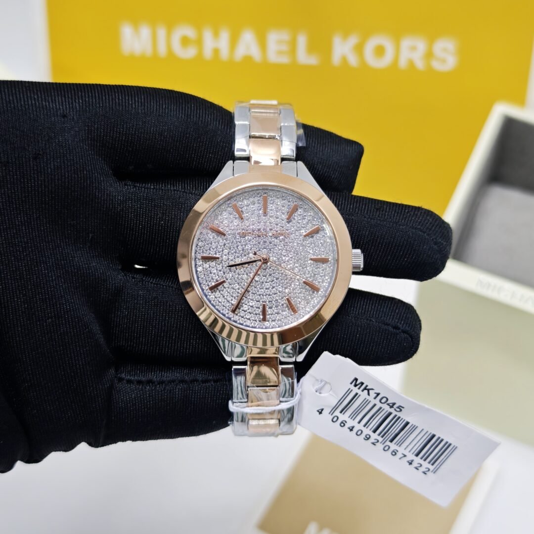 Michael Kors MK1045 Rose Gold White Diamond Dial Dual Tone Swiss Watch
