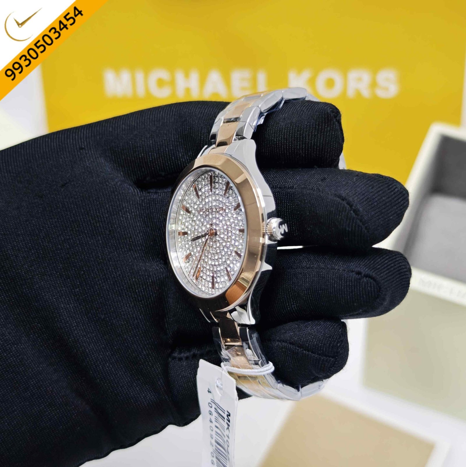 Michael Kors MK1045 Rose Gold White Diamond Dial Dual Tone Swiss Watch - Image 2