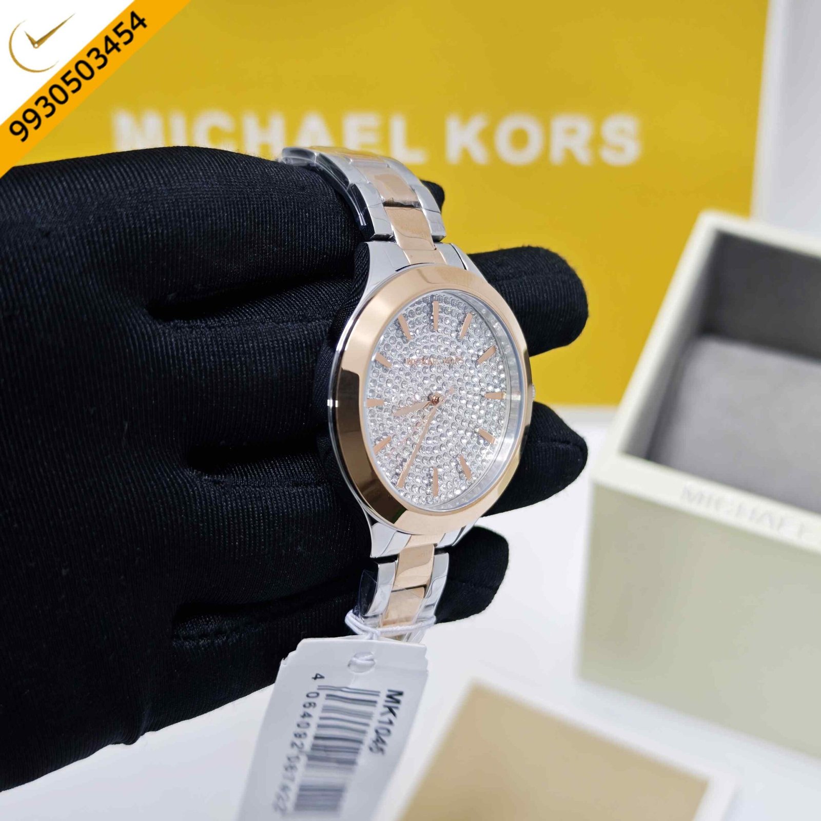 Michael Kors MK1045 Rose Gold White Diamond Dial Dual Tone Swiss Watch - Image 3